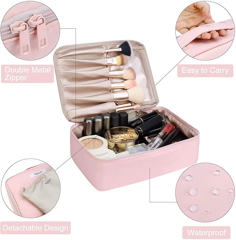 Keetly Makeup Bag Cosmetic Bag for Women Cosmetic  Travel Makeup Bag  Large Travel Toiletry Bag  for Reusable Toiletry Bag Adjustable and Comfortable Pink - Image 3