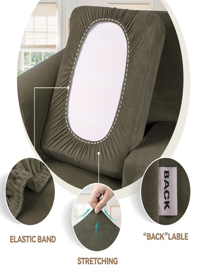 WEERRW 4 Pieces Velvet High Stretch Couch Covers for 3 Cushion Couch Sofa Slipcovers, Washable Furniture Protector with Non Slip Elastic Bottom, Feature Soft and Thick Plush Fabric, Light Brown, Large - Image 3