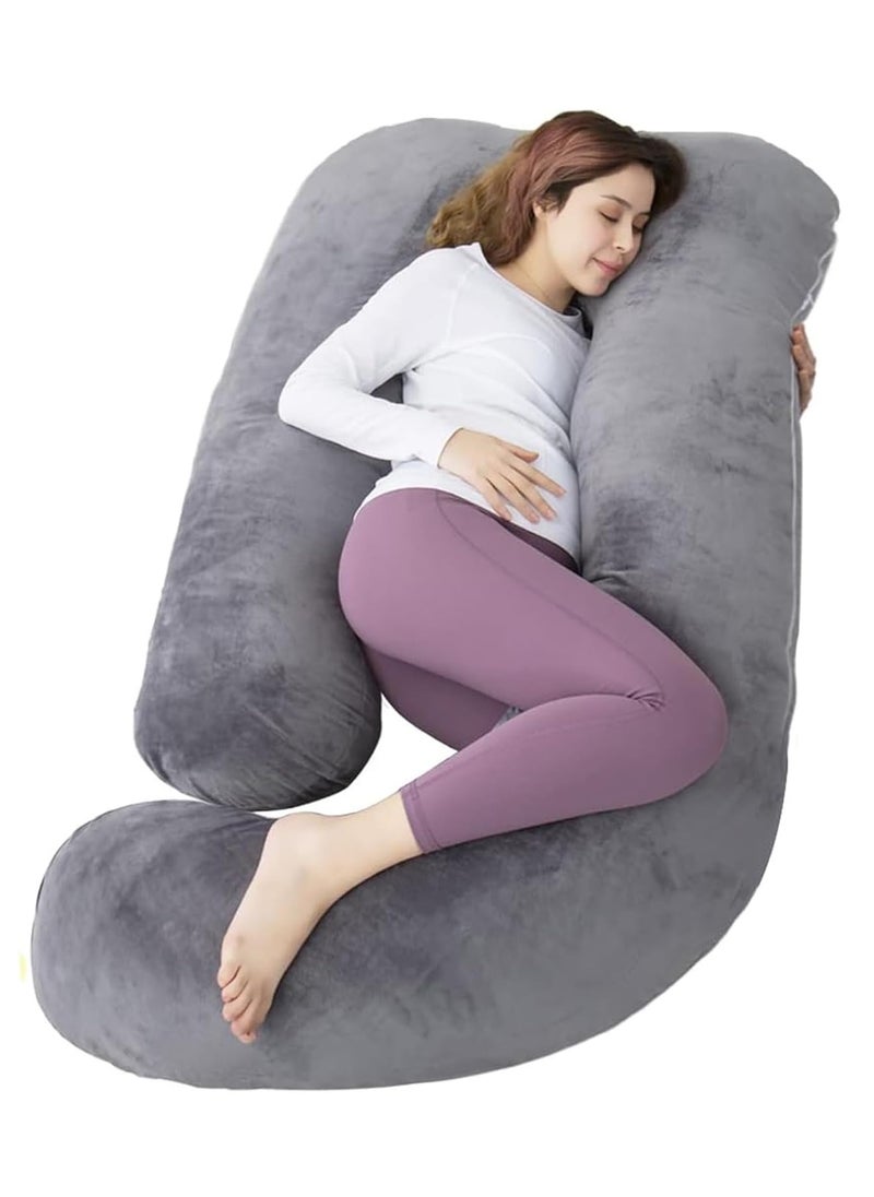 Arabest Pregnancy Pillow for sleeping, Grey G Shaped Full Body Pillow and Maternity Support with Replaceable and Washable Velvet Cover  - Image 1