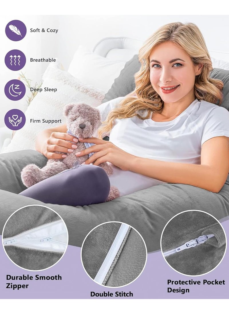 Arabest Pregnancy Pillow for sleeping, Grey G Shaped Full Body Pillow and Maternity Support with Replaceable and Washable Velvet Cover  - Image 3