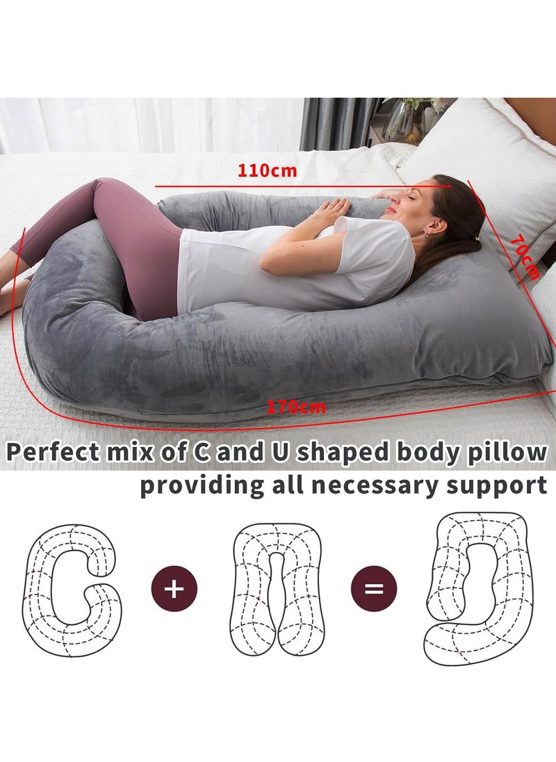 Arabest Pregnancy Pillow for sleeping, Grey G Shaped Full Body Pillow and Maternity Support with Replaceable and Washable Velvet Cover  - Image 4