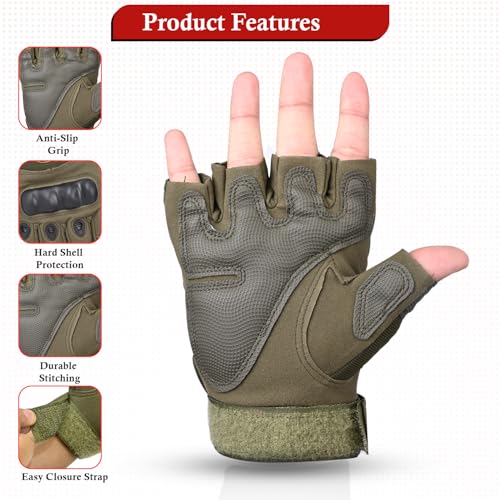 Pivalo Half Finger Bike Riding Gloves with Strong Protective Shells Anti-Skid Surface Breathable Material Glove for Motorcycle Cycling Climbing Mountaineering (Military Green, L) - Image 5