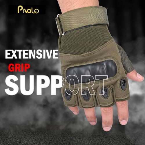 Pivalo Half Finger Bike Riding Gloves with Strong Protective Shells Anti-Skid Surface Breathable Material Glove for Motorcycle Cycling Climbing Mountaineering (Military Green, L) - Image 3