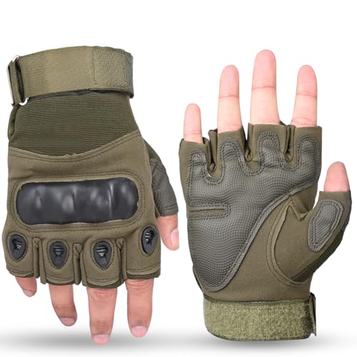 Pivalo Half Finger Bike Riding Gloves with Strong Protective Shells Anti-Skid Surface Breathable Material Glove for Motorcycle Cycling Climbing Mountaineering (Military Green, L) - Image 1