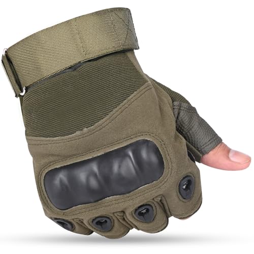Pivalo Half Finger Bike Riding Gloves with Strong Protective Shells Anti-Skid Surface Breathable Material Glove for Motorcycle Cycling Climbing Mountaineering (Military Green, L) - Image 2