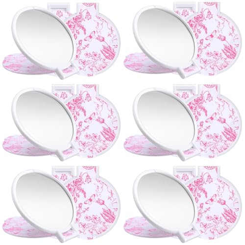 Quzzil 12 Pcs Floral Small Compact Mirrors Bulk for Women Mini Pocket Mirrors Purse Travel Makeup Portable Folding Glass Gift for Wedding Guest Bridal Birthday Shower Party Favor(Pink) - Image 1