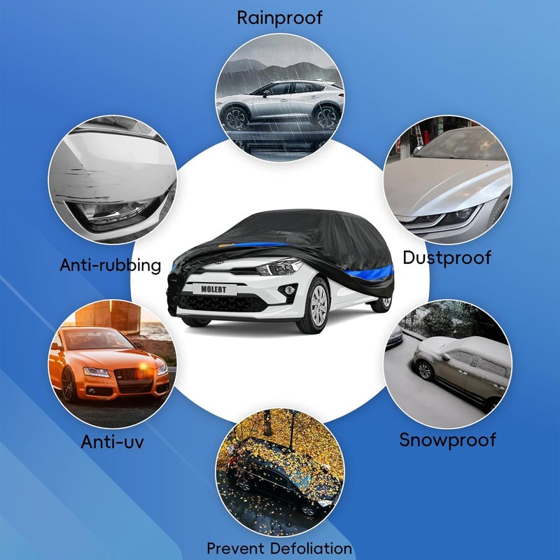 Molebt Hatchback Car Cover Waterproof All Weather, Universal Fit Toyota Yaris, Honda Fit, Kia Rio, Mini Cooper Coupe/Convertible, Mitsubishi Mirage, Chevrolet Bolt/Sonic etc. - Image 3