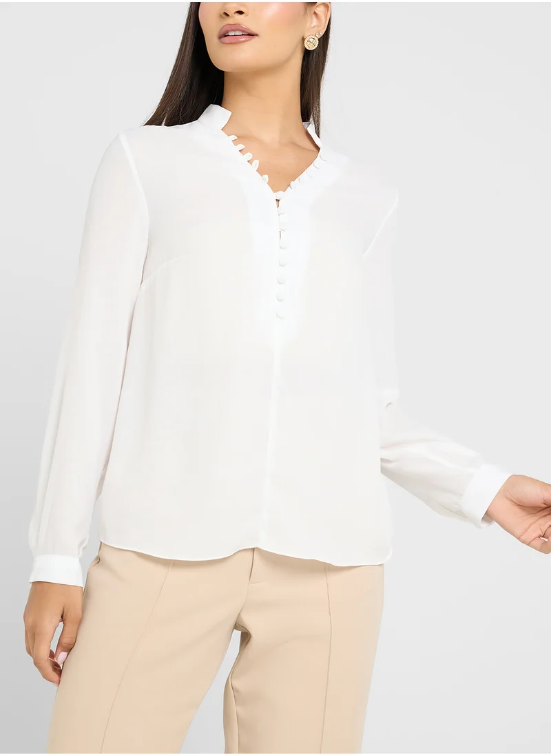 ELLA Button Detail Neck Top