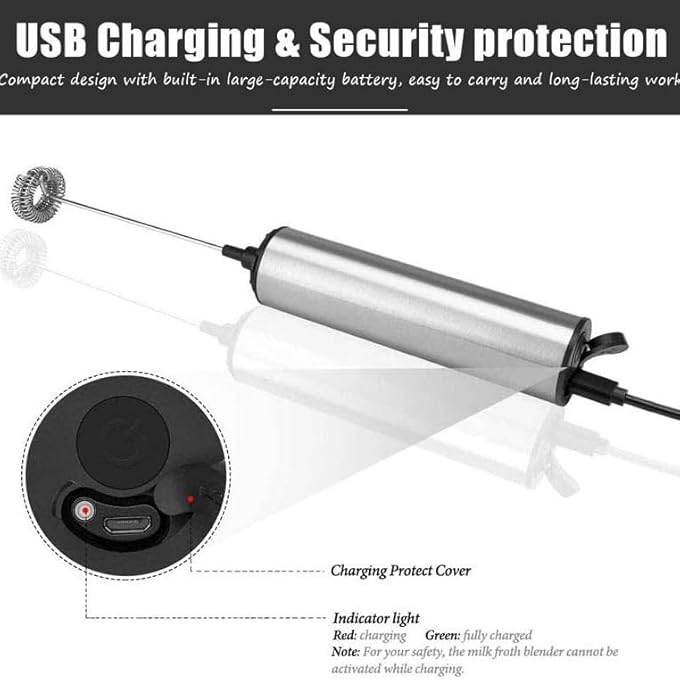 ريحني عصا خفق الحليب القابلة لإعادة الشحن، خلاط المشروبات اليدوي، خفاقة كهربائية مع USB، صانع رغوة للقهوة، خلاط يدوي كهربائي للاتيه، الماتشا، الكابتشينو، الشوكولاتة الساخنة، فضي - Image 4