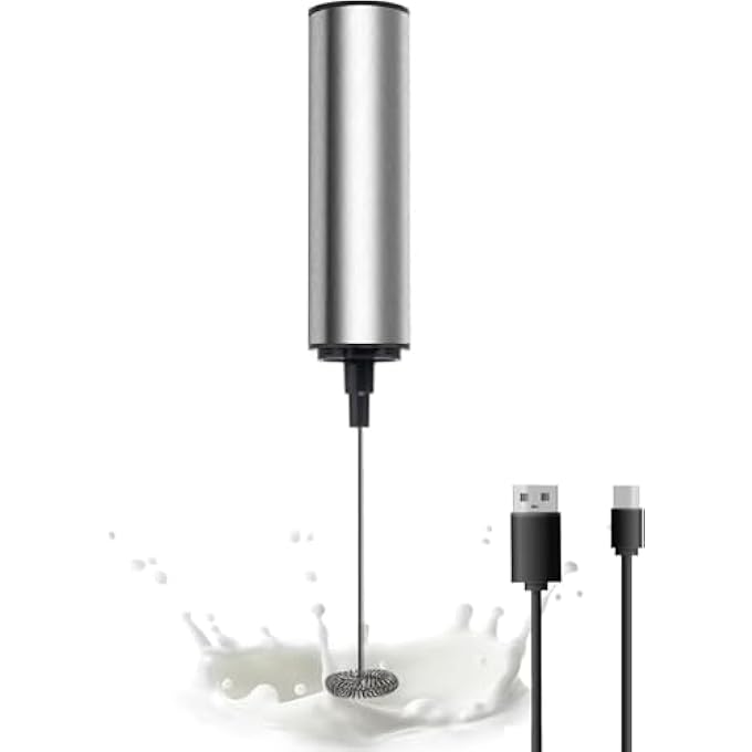 ريحني عصا خفق الحليب القابلة لإعادة الشحن، خلاط المشروبات اليدوي، خفاقة كهربائية مع USB، صانع رغوة للقهوة، خلاط يدوي كهربائي للاتيه، الماتشا، الكابتشينو، الشوكولاتة الساخنة، فضي - Image 2