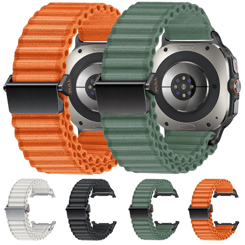 لساعة سامسونج جالاكسي الترا 47 مم، سوار ساعة مغناطيسي مضفر على شكل محيط (برتقالي) - Image 5