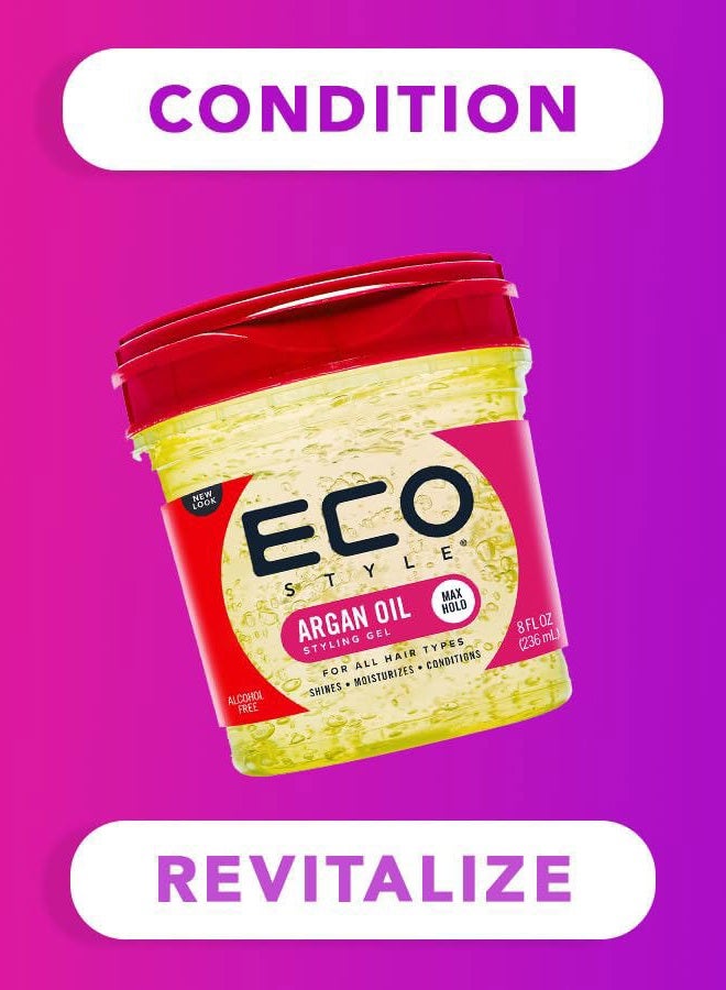 Eco Style جل تصفيف زيت الأركان المغربي - يعزز صحة الشعر - يغذي ويصلح - يوفر لمعاناً يدوم طويلاً - يوفر تثبيتاً أقصى ويساعد في التحكم في التجاعيد - مثالي لجميع أنواع الشعر - 8 أوقية - Image 3