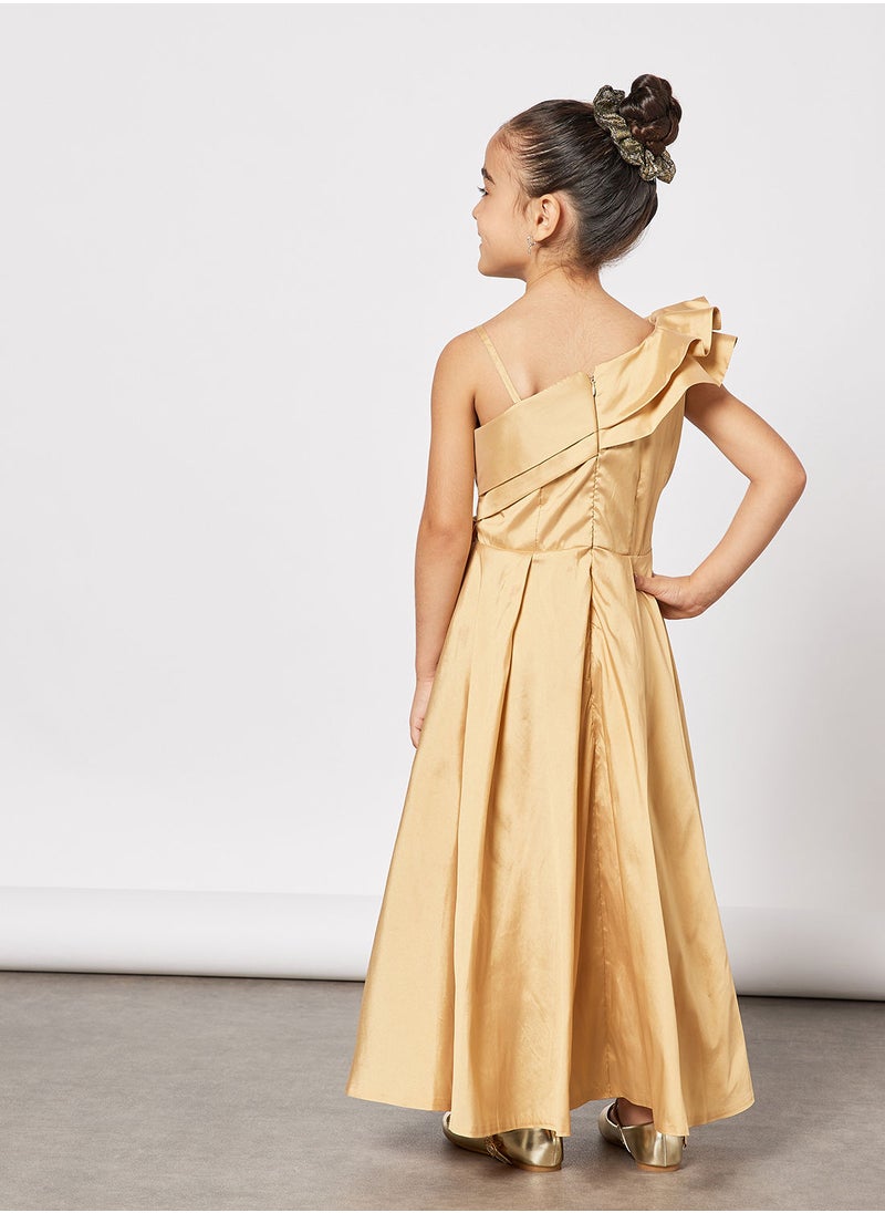 House of Moda - Girls One-Shoulder Ruffle Trim Dress - Image 1