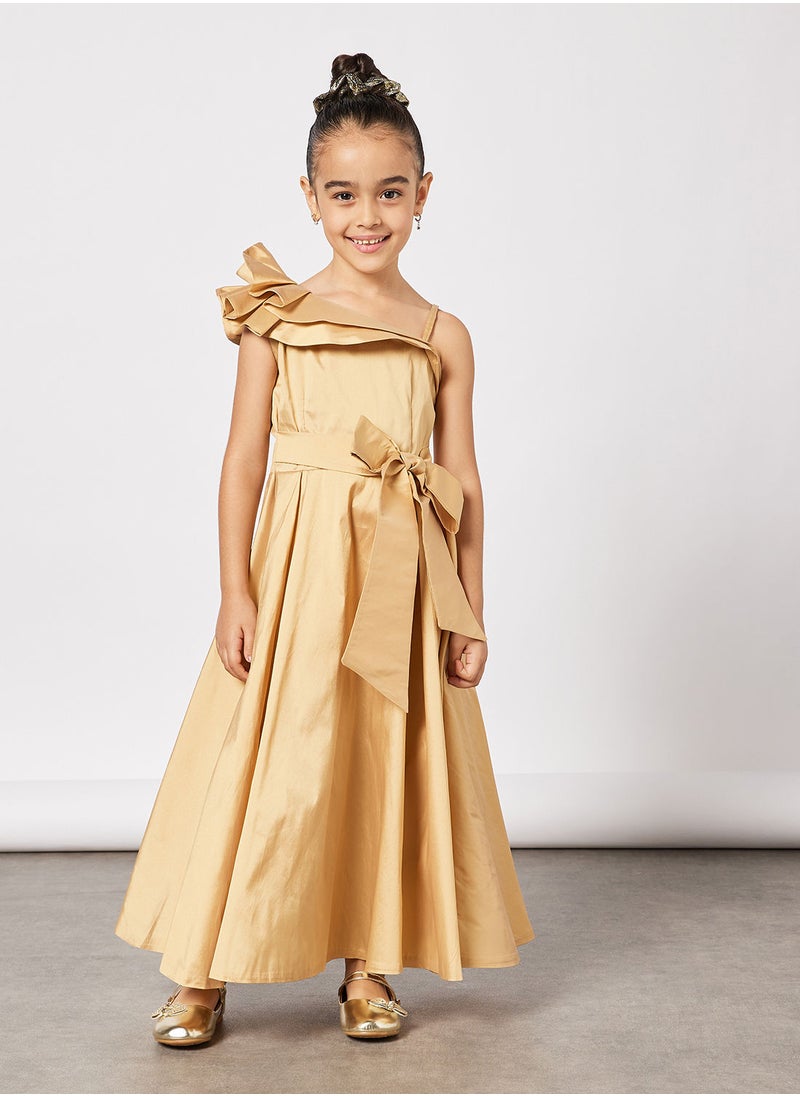House of Moda - Girls One-Shoulder Ruffle Trim Dress - Image 1
