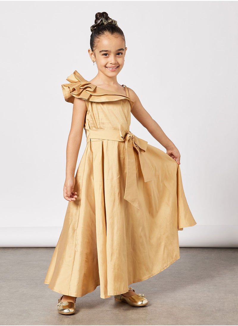 House of Moda - Girls One-Shoulder Ruffle Trim Dress - Image 1