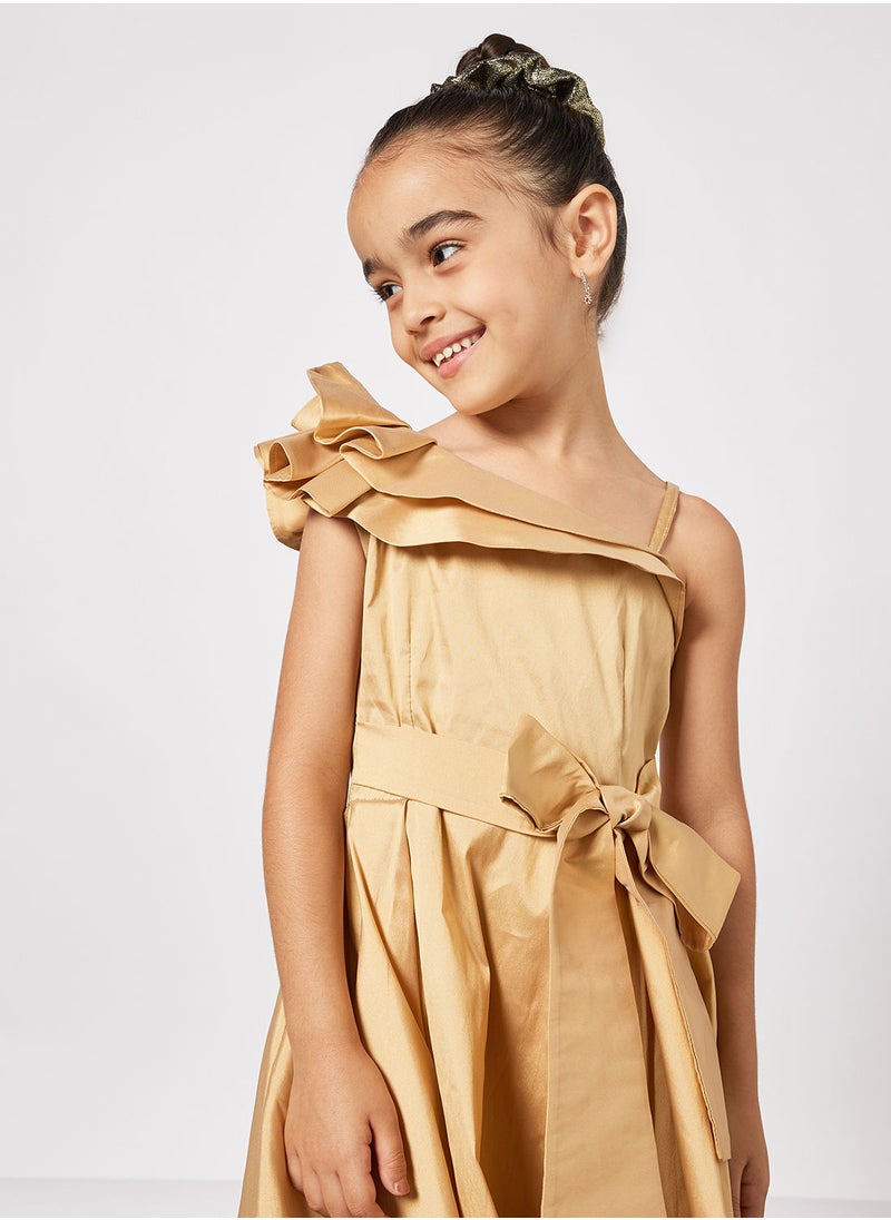 House of Moda - Girls One-Shoulder Ruffle Trim Dress - Image 1