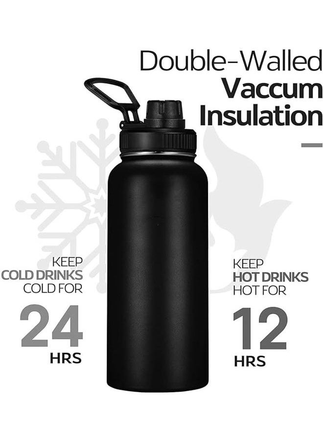 Arabest - Vacuum Insulated Stainless Steel Water Bottle with Straw & Spout Lids, Double Wall Sweat-Proof BPA Free to Keep Beverages Cold for 24Hrs or Hot for 12Hrs (black) - Image 1