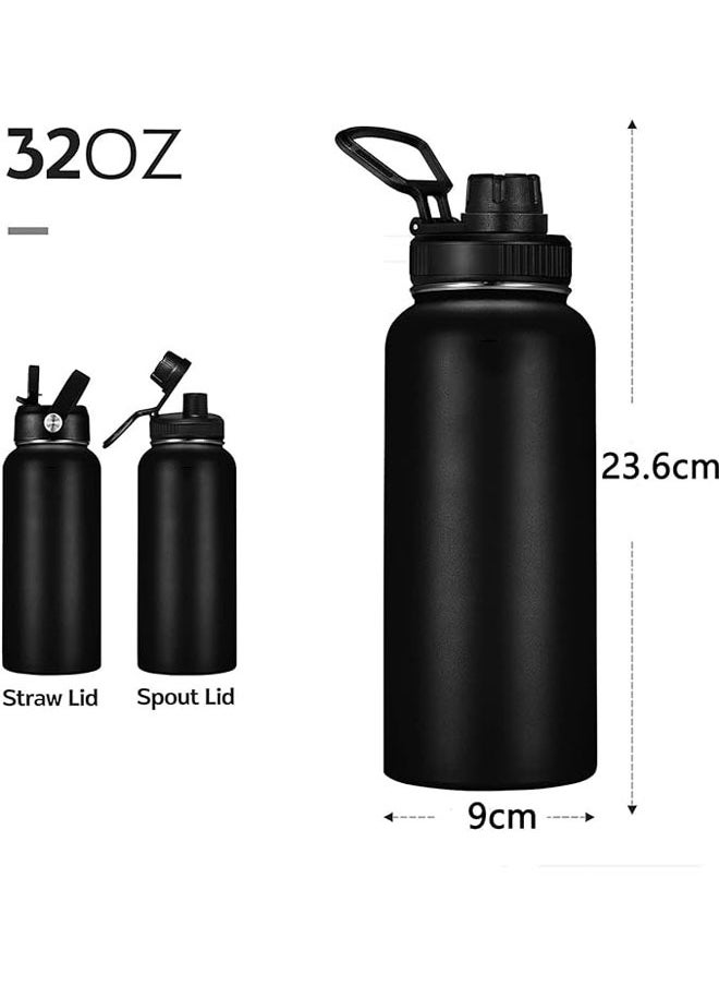 Arabest - Vacuum Insulated Stainless Steel Water Bottle with Straw & Spout Lids, Double Wall Sweat-Proof BPA Free to Keep Beverages Cold for 24Hrs or Hot for 12Hrs (black) - Image 1
