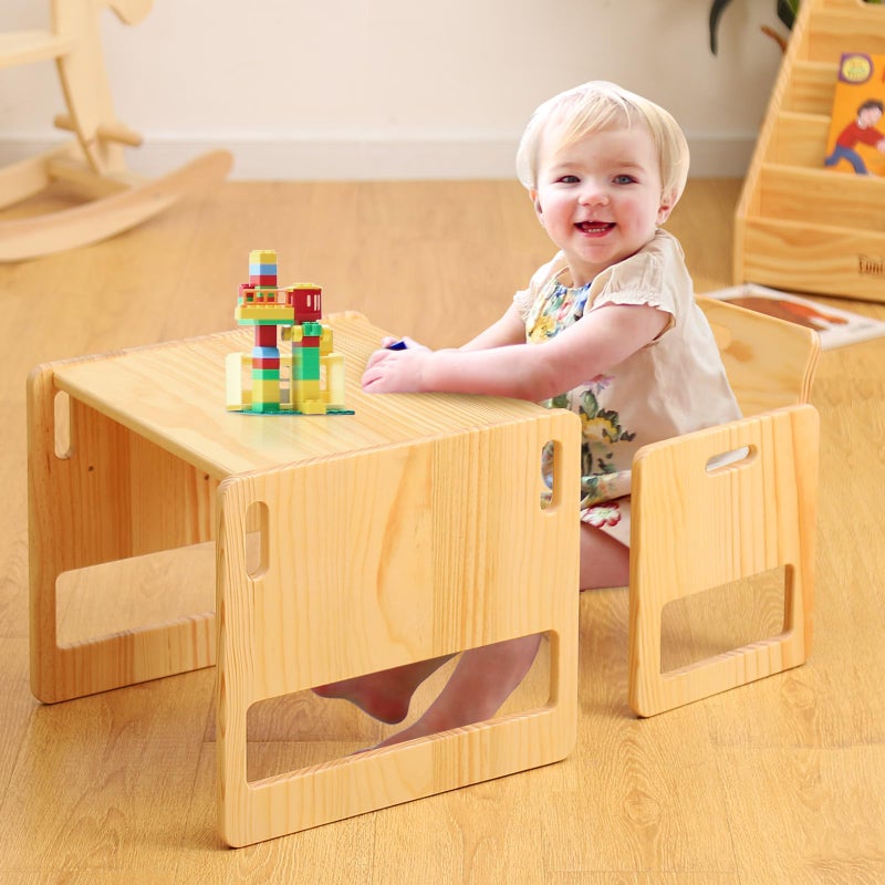 FUNLIO Montessori Weaning Table and Chair Set for Toddlers Age 13 Height Adjustable Toddler Table and Chair Set Cube Kids Table Chair for ReadingEatingPlaying Easy to Assemble CPC Certified