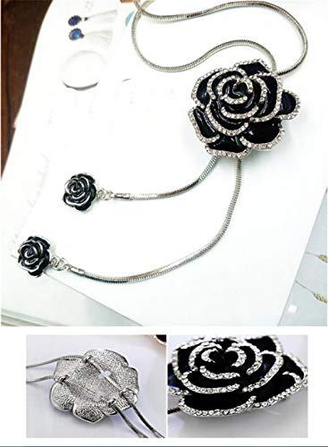 Sither Cathercing Rhinestone Black Rose Pendant Long Necklace for Women Sweater Chain Statement Necklace Choker Adjustable Elegant Jewelry Crystal Accessories Dressy Collocation Winter Evening Party Wedding - Image 4
