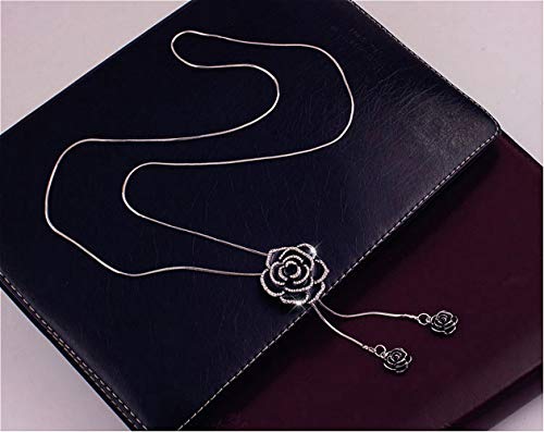Sither Cathercing Rhinestone Black Rose Pendant Long Necklace for Women Sweater Chain Statement Necklace Choker Adjustable Elegant Jewelry Crystal Accessories Dressy Collocation Winter Evening Party Wedding - Image 5