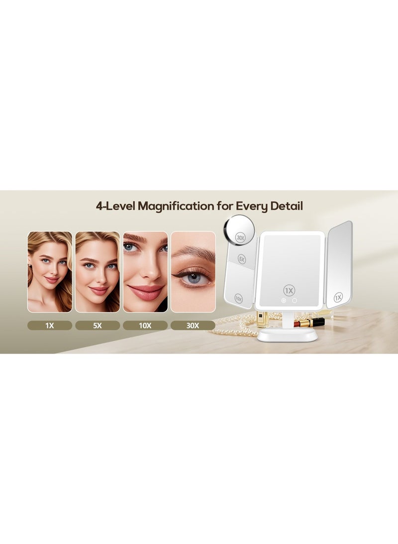 syta Makeup Mirror with Lights and 30X/10X/5X Magnification, Detachable Vanity Mirror with 3 Colors Lights, Dimmable, Lighted Makeup Mirror with Magnification, Trifold Mirror for Travel Desk - Image 2