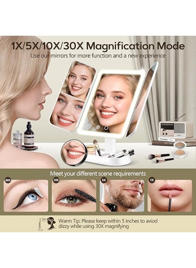 syta Makeup Mirror with Lights and 30X/10X/5X Magnification, Detachable Vanity Mirror with 3 Colors Lights, Dimmable, Lighted Makeup Mirror with Magnification, Trifold Mirror for Travel Desk - Image 5