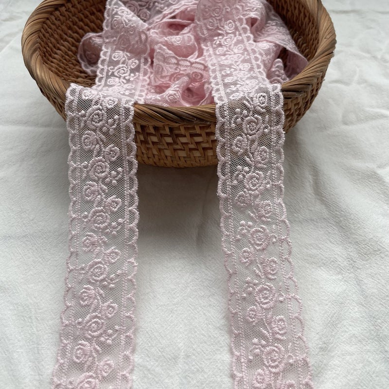 Lace Trim Ribbon Delicate Pink Floral Ribbon for WeddingBridal Decoration DIY Craft Sewing Home Decoration 5 YardsPink Flower