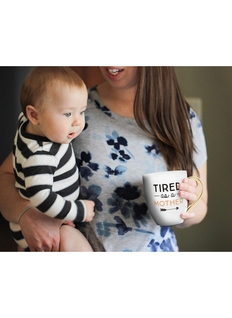 pearhead Pearhead Parent Coffee Mug  Tired as a Mother Whimsical Mug Mothers Day Accessory for New  Expecting Moms Gold  Black 16oz  - Image 3