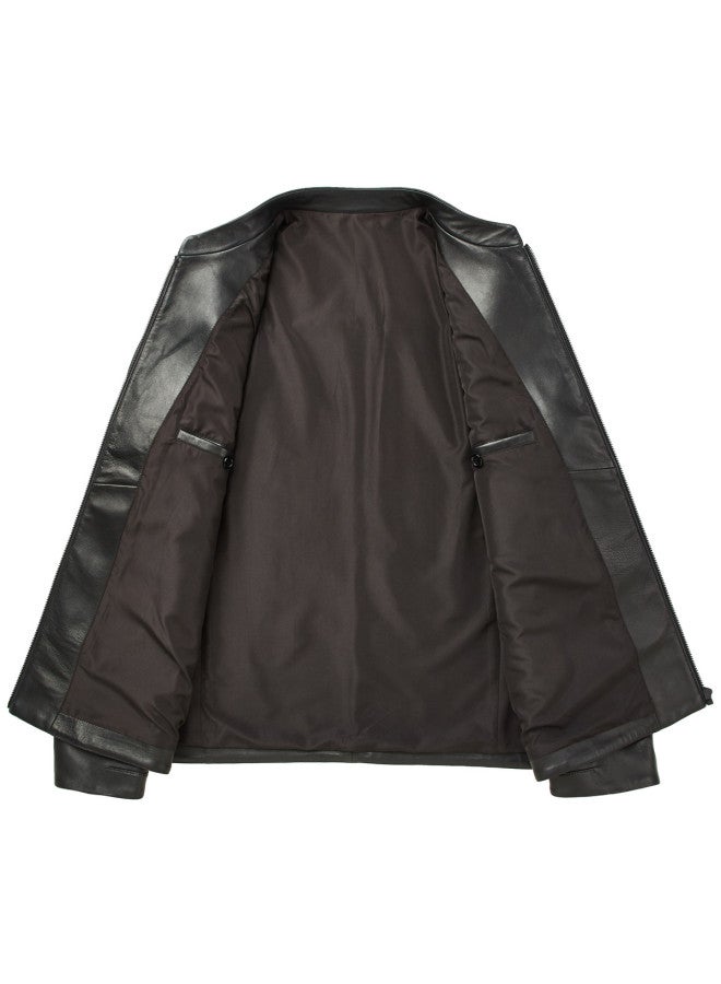 Fapai Autumn Business Casual Stand Collar Leather Jacket Men's Leather Jacket - Image 4