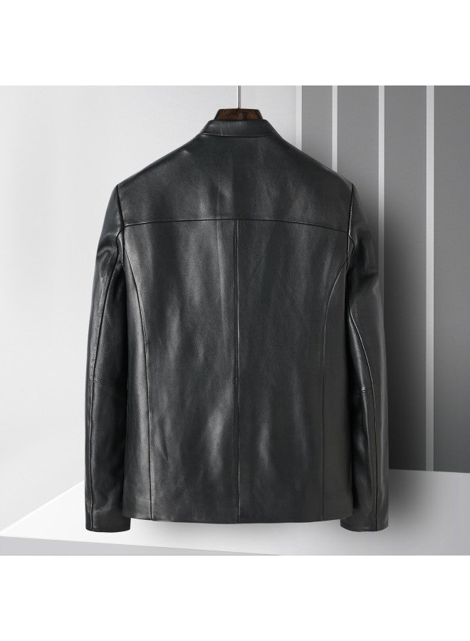 Fapai Autumn Business Casual Stand Collar Leather Jacket Men's Leather Jacket - Image 3