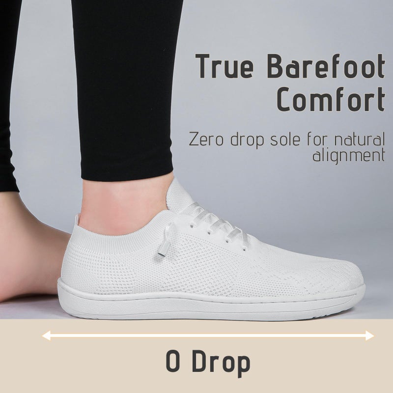 VXGGVX Barefoot Shoes Women Tennis Running Barefoot Shoes Wide Toe Box Walking Casual Slip On Slippers Breathable Minimalist Sneakers White 8.5 - Image 4