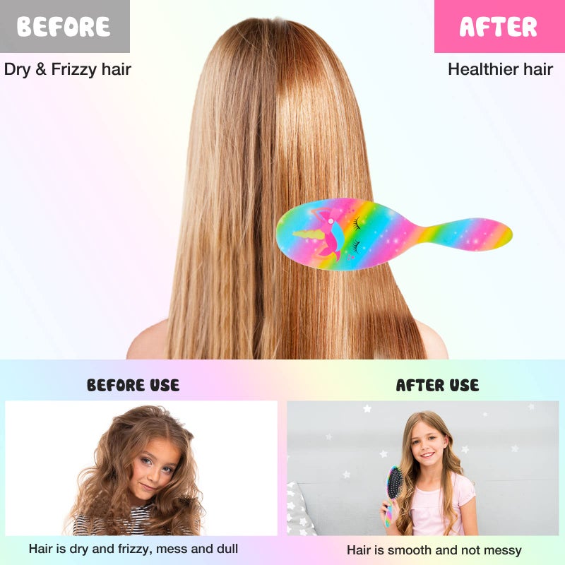 OlyPegic Kids Hair Brush Girls, Toddler Wet Dry Detangling Hair Brush for Curly Thick Hair Pain-Free Comb Girls Kids Women Unicorn Mermaid - Image 3
