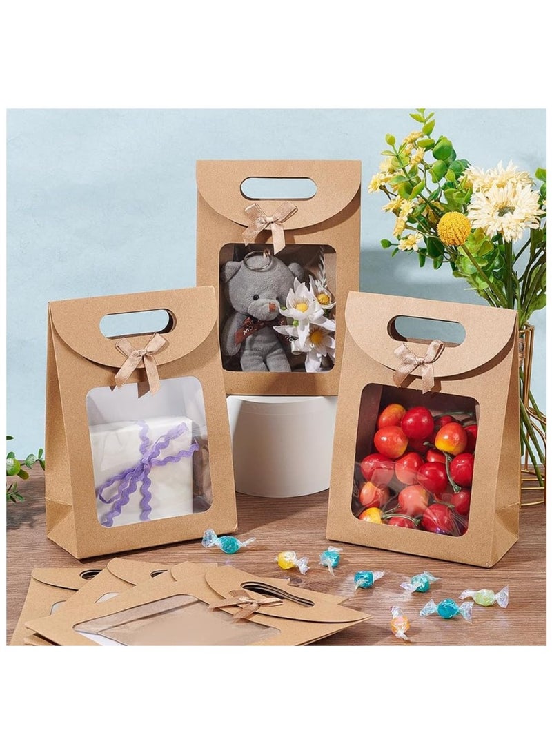 12 قطعة من اكياس الهدايا الورقية الميكاكوز هدايا قائمة ورق كرافت مع نافذة بنية مقابض قابلة لاعادة الاستخدام مناسبة لتغليف الحلوى والكوكيز وحفلات الزفاف والمتاجر - Image 4