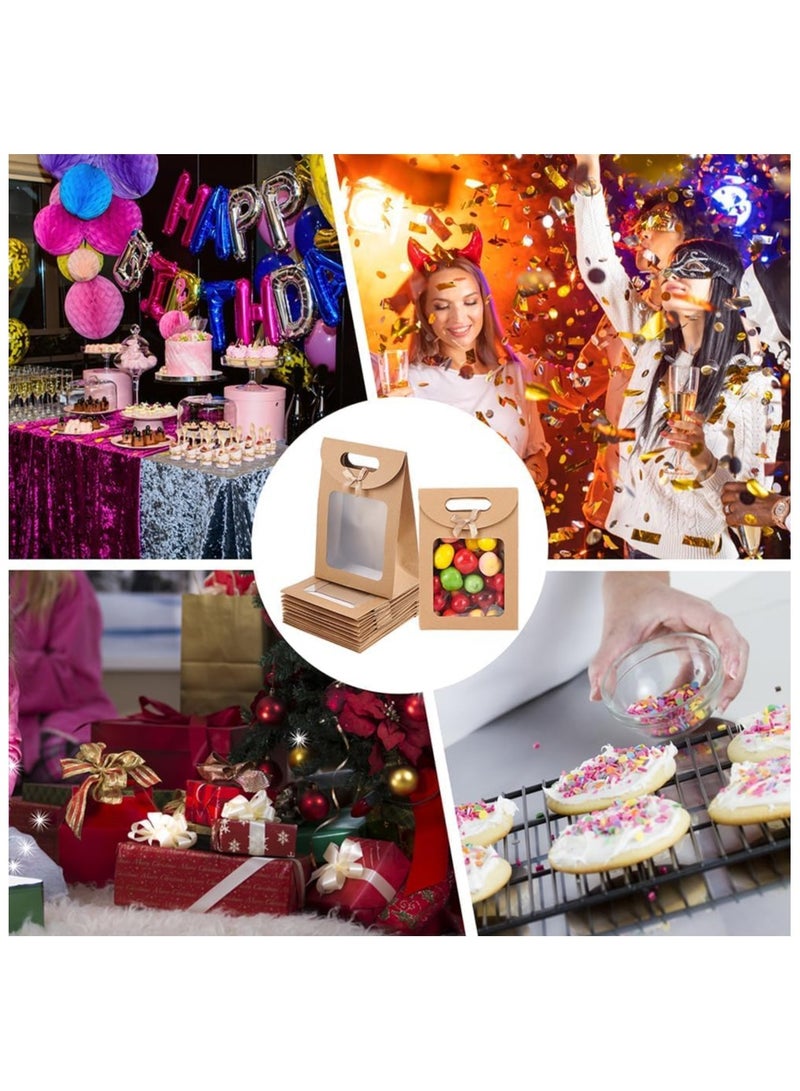 12 قطعة من اكياس الهدايا الورقية الميكاكوز هدايا قائمة ورق كرافت مع نافذة بنية مقابض قابلة لاعادة الاستخدام مناسبة لتغليف الحلوى والكوكيز وحفلات الزفاف والمتاجر - Image 5