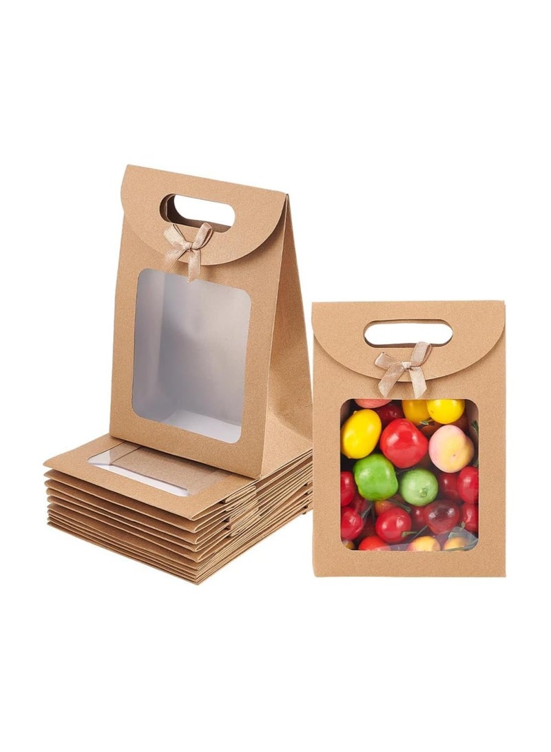 12 قطعة من اكياس الهدايا الورقية الميكاكوز هدايا قائمة ورق كرافت مع نافذة بنية مقابض قابلة لاعادة الاستخدام مناسبة لتغليف الحلوى والكوكيز وحفلات الزفاف والمتاجر - Image 1