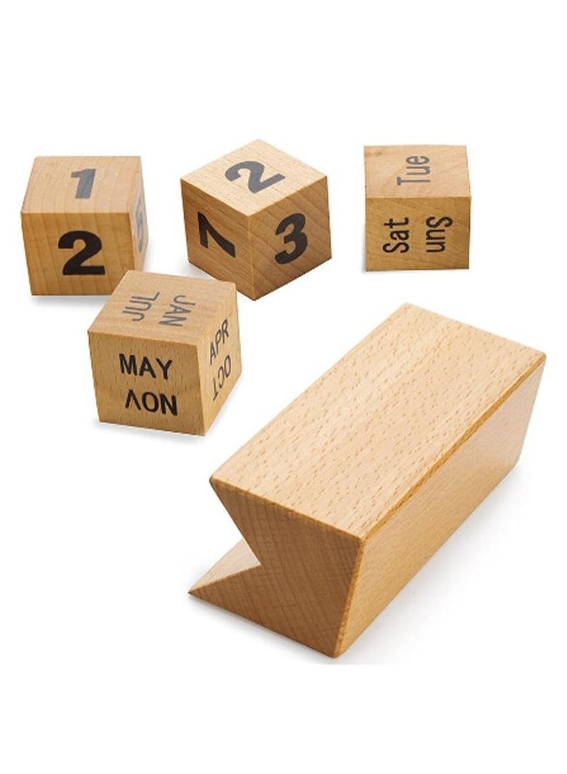 general Wooden calendar digital flip block wood creative ornaments perpetual calendar building blocks 2024 manual desk calendar wooden gift - Image 4