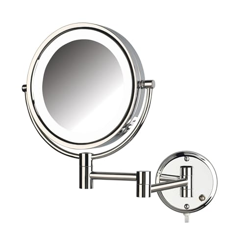 JERDON Wall-Mounted Vanity Mirror with Lights - Lighted Makeup Mirror with 8X Magnification & Chrome Finish - Plug in Model HL88CL - Image 1