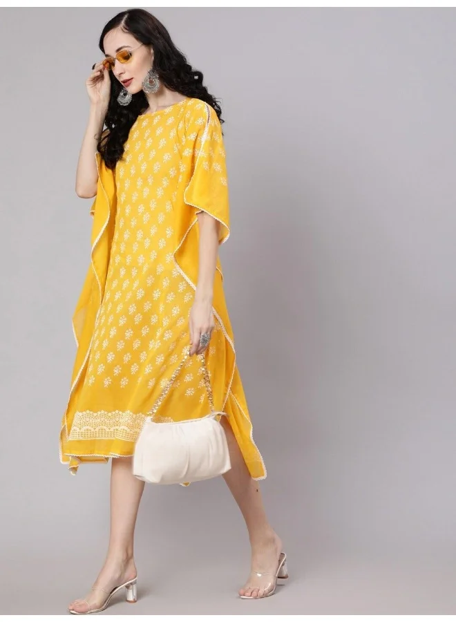 أيه كيه إس Yellow Hand Block Printed Kaftan Dress