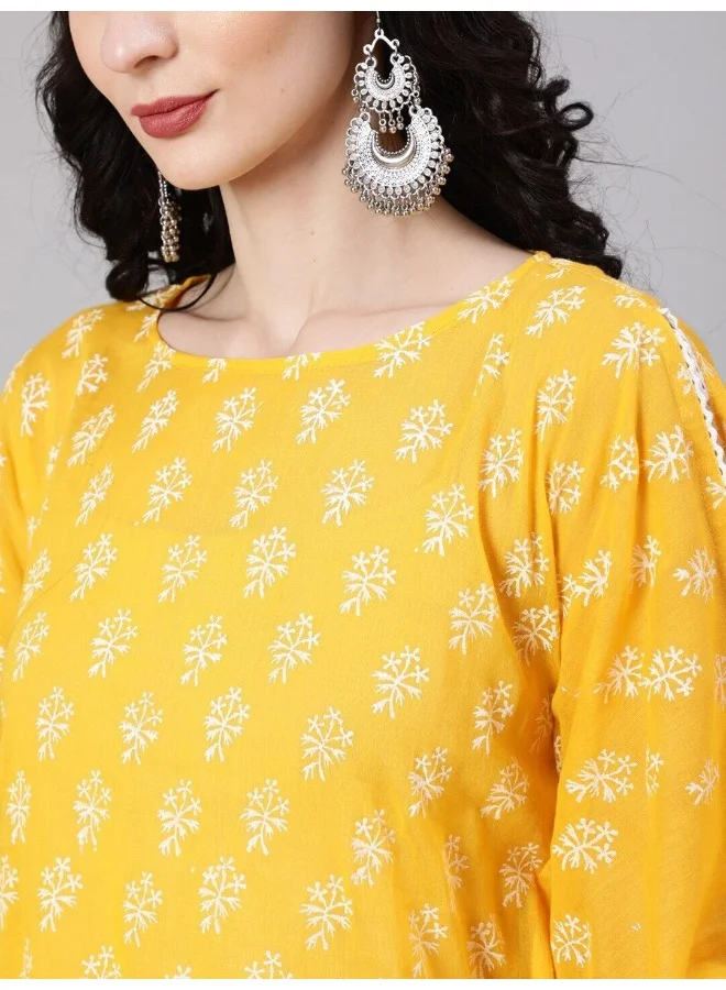 أيه كيه إس Yellow Hand Block Printed Kaftan Dress