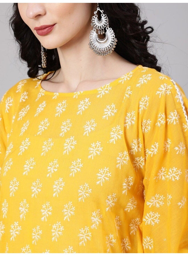 AKS Yellow Hand Block Printed Kaftan Dress - Image 2
