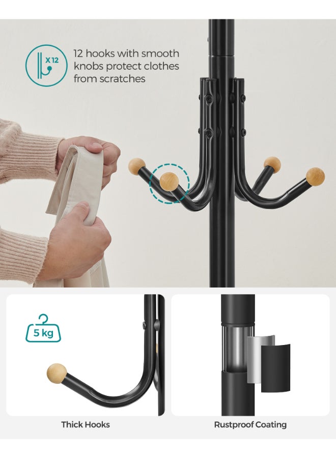 SONGMICS حامل معاطف SONGMICS، شماعة معاطف معدنية مع 12 خطاف، 4 أرجل، لتعليق المعاطف، السترات، القبعات، الحقائب، للمدخل، غرفة النوم، المكتب، أسود - Image 3