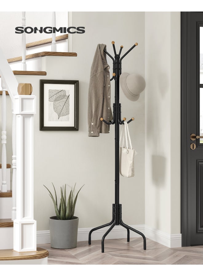 SONGMICS حامل معاطف SONGMICS، شماعة معاطف معدنية مع 12 خطاف، 4 أرجل، لتعليق المعاطف، السترات، القبعات، الحقائب، للمدخل، غرفة النوم، المكتب، أسود - Image 2