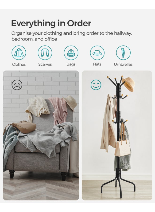 SONGMICS حامل معاطف SONGMICS، شماعة معاطف معدنية مع 12 خطاف، 4 أرجل، لتعليق المعاطف، السترات، القبعات، الحقائب، للمدخل، غرفة النوم، المكتب، أسود - Image 5