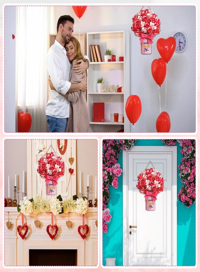 PETCEE Happy Valentine's Day Door Sign Valentines Day Door Decorations Farmhouse Welcome Sign for Front Door Rose Valentines Decorations Sign Valentines Day Hanger for Home Indoor Outdoor Decor - Image 4