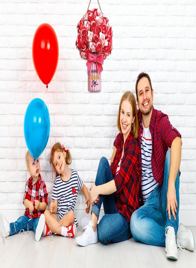 PETCEE Happy Valentine's Day Door Sign Valentines Day Door Decorations Farmhouse Welcome Sign for Front Door Rose Valentines Decorations Sign Valentines Day Hanger for Home Indoor Outdoor Decor - Image 3