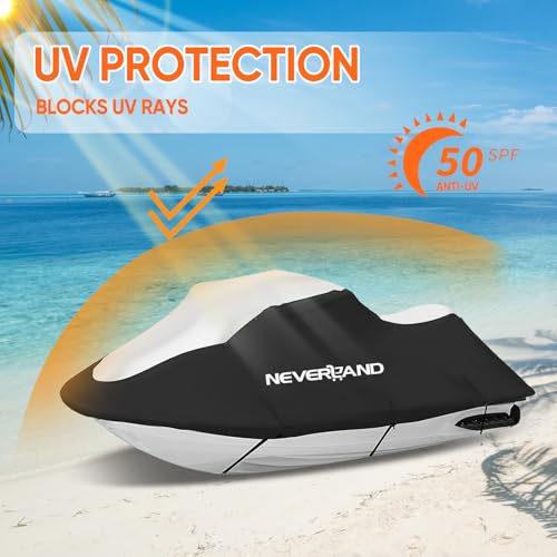 NEVERLAND Jet Ski Cover Suitable for 2 3 Seater Jetski Covers Heavy Duty Waterproof 210D with 2 Air Vent Marine Grade UV Resistant Compatible with Yamaha Sea-Doo Kawasaki Lengths 120'' to 135" - Image 4