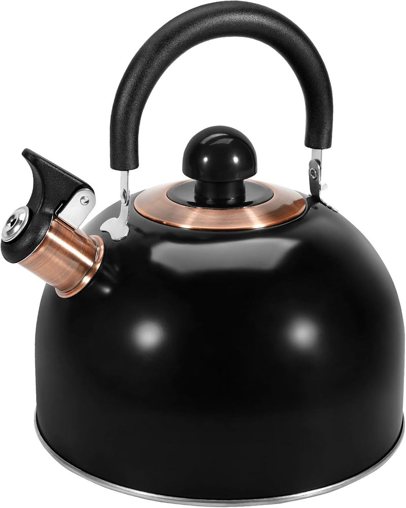 GGC 2.6QT Tea Kettle for Stove Tops, Whistling Tea Kettles for Boiling Water Coffee or Milk, Black Stainless Steel Tea Pots with Folding Handle, Thumb Design Control Kettle Outlet - Image 1