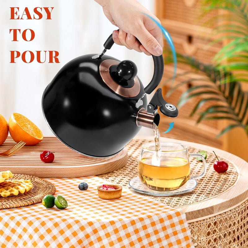 GGC 2.6QT Tea Kettle for Stove Tops, Whistling Tea Kettles for Boiling Water Coffee or Milk, Black Stainless Steel Tea Pots with Folding Handle, Thumb Design Control Kettle Outlet - Image 5