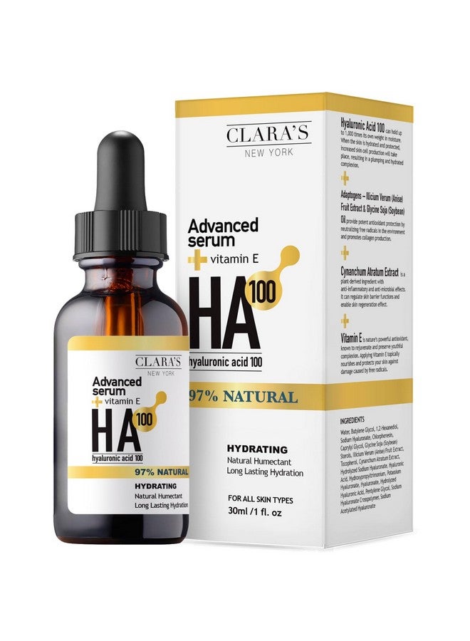 كلارا نيويورك 100 مصل حمض الهيالورونيك المتقدم النقي للوجه 30 مل مع فيتامين E لملء البشرة ومكافحة الشيخوخة والترطيب المكثف، صنع في الولايات المتحدة الأمريكية 30 مل (1 أونصة سائلة) - Image 1